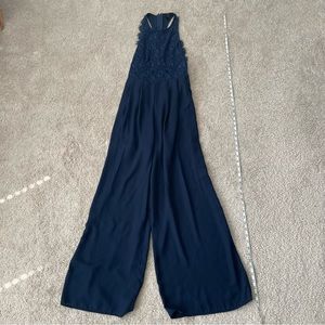Lace top navy jumpsuit